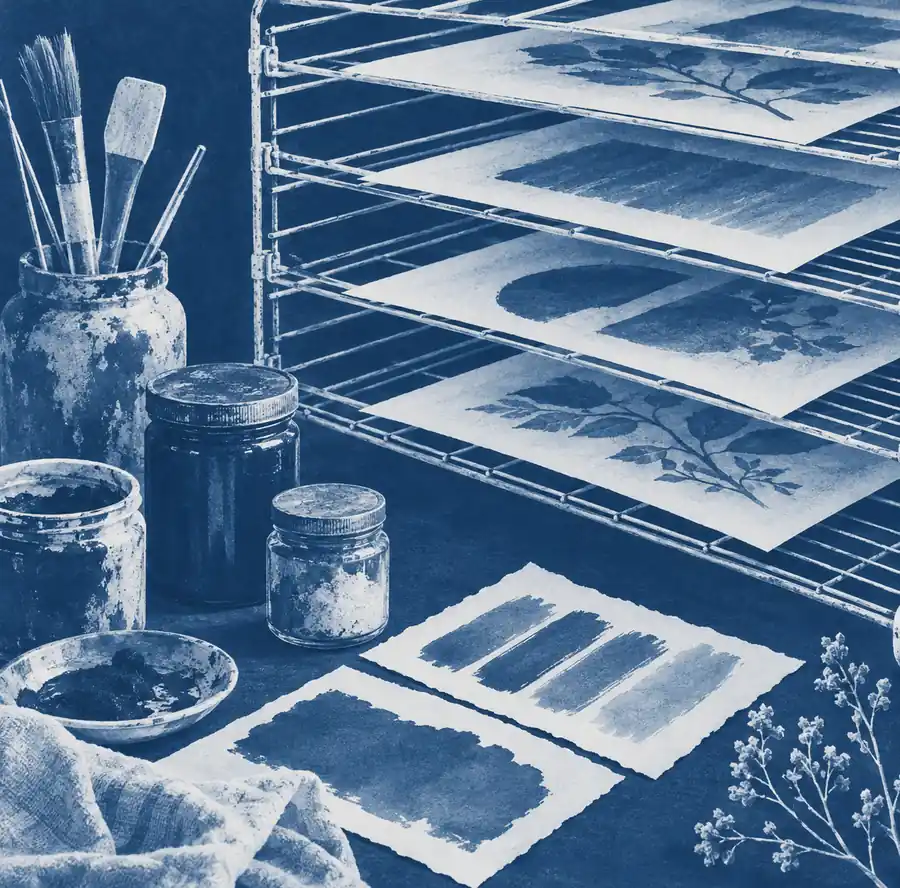 Illustration of print businesses equipment and workspace