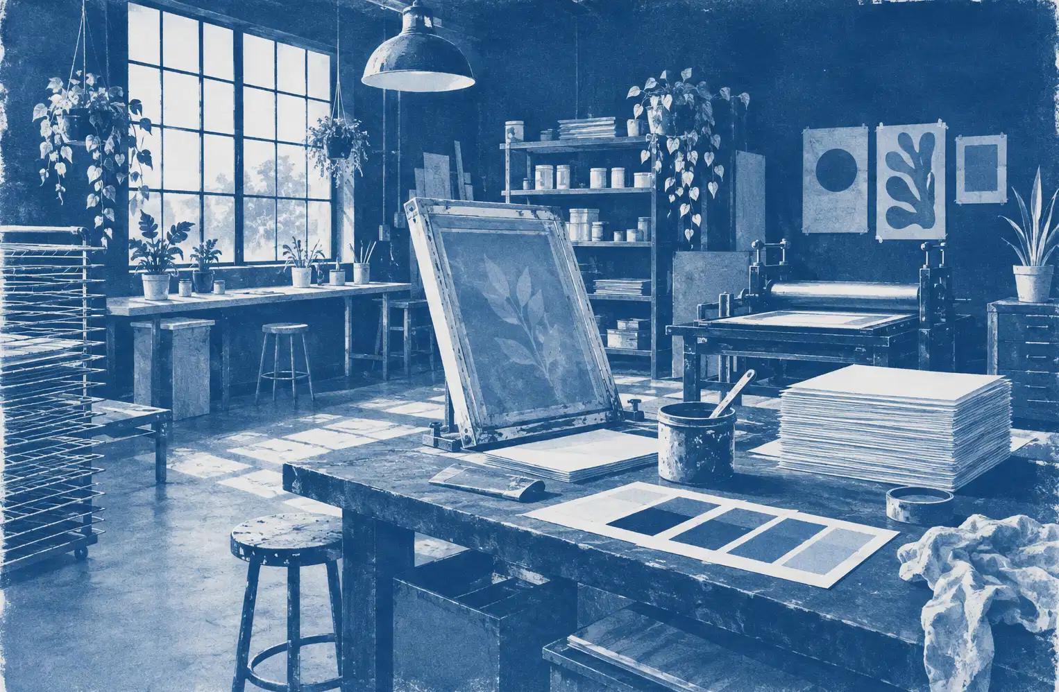 Illustration of print businesses and their working space