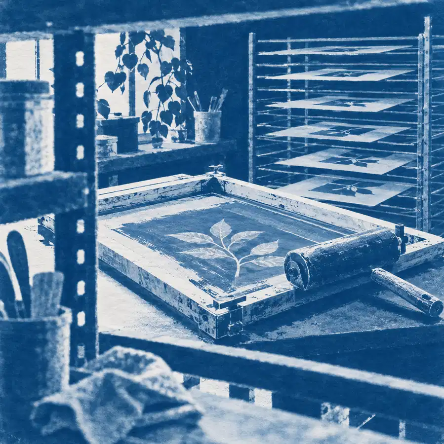 Illustration of print businesses equipment and workspace